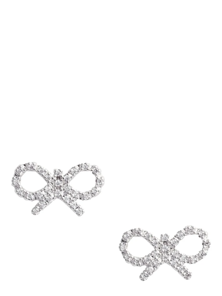 Metallic Earings with Bow Detail and Crystal Embellishments in Brass Woman