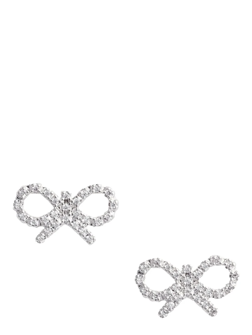 Metallic Earings with Bow Detail and Crystal Embellishments in Brass Woman