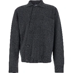 Grey Cardigan with Asymmetrical Design in Wool Man