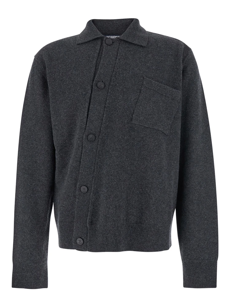 Grey Cardigan with Asymmetrical Design in Wool Man