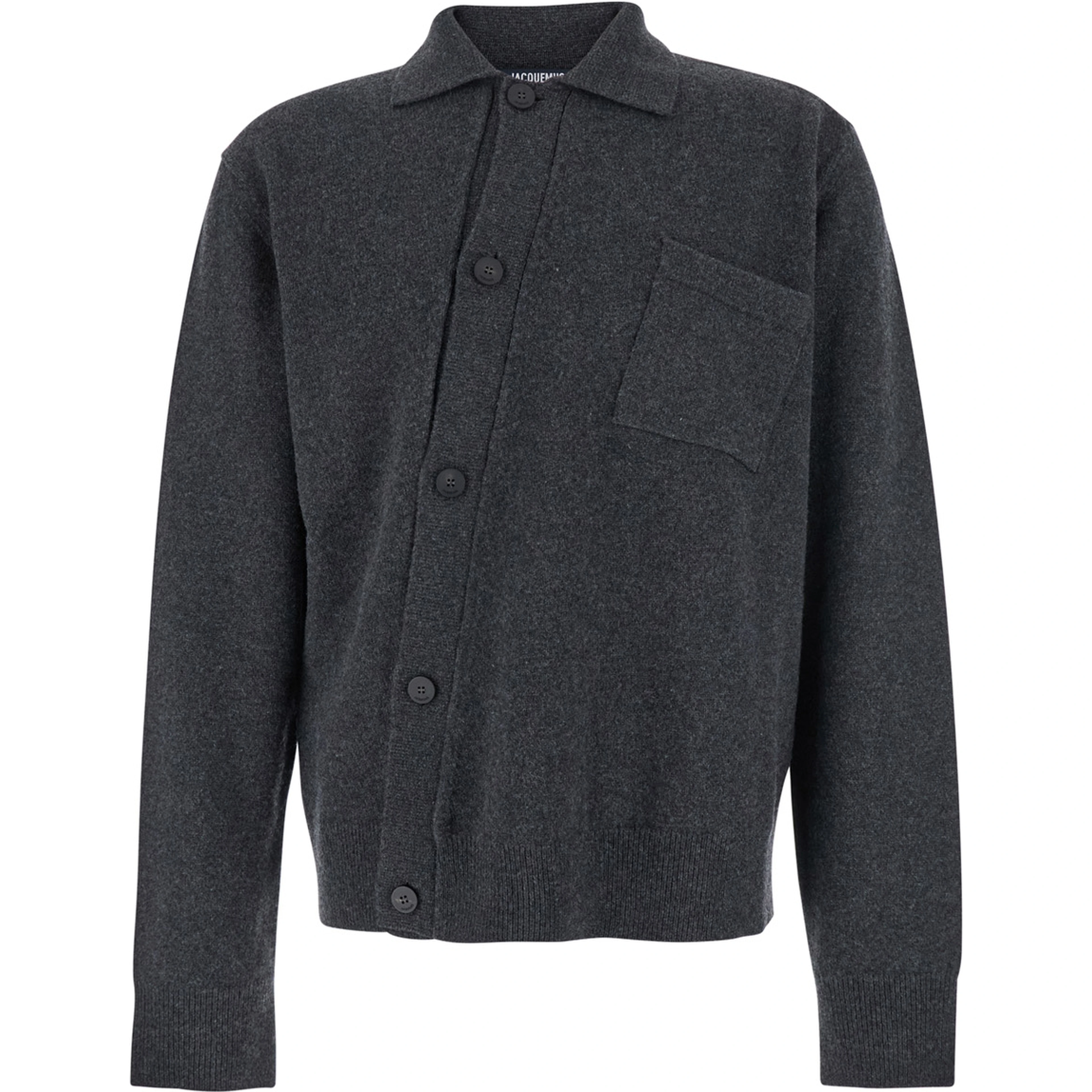 Grey Cardigan with Asymmetrical Design in Wool Man