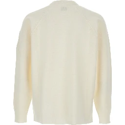 White Crewneck Sweater with Logo Plaque on the Sleeve in Wool Blend Man