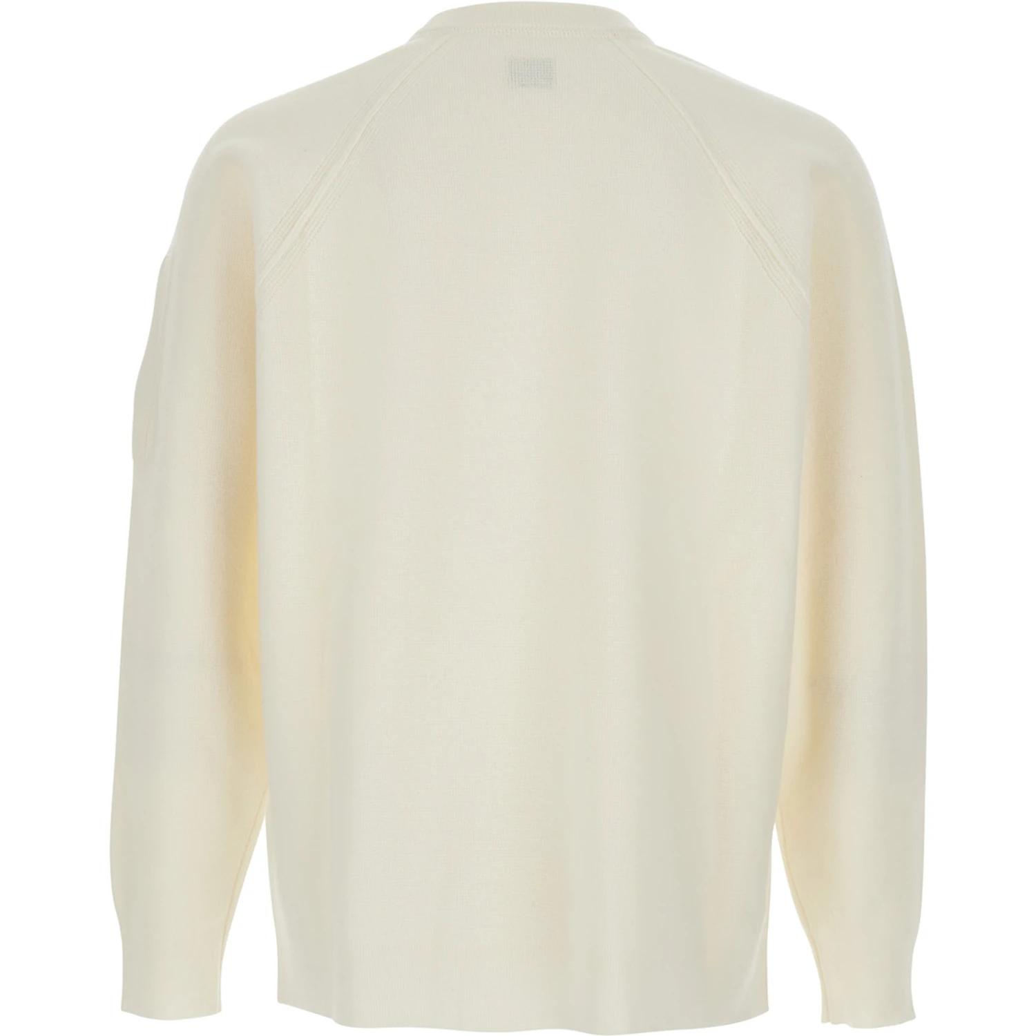 White Crewneck Sweater with Logo Plaque on the Sleeve in Wool Blend Man