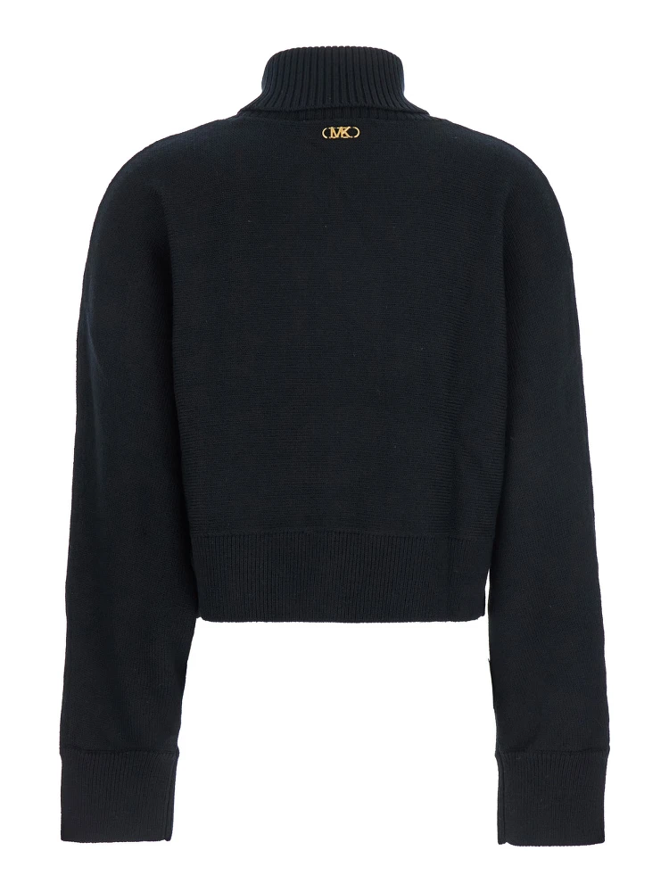 Black Turtleneck Cropped Sweater with Logo Plaque on the Rear in Wool Woman alternative