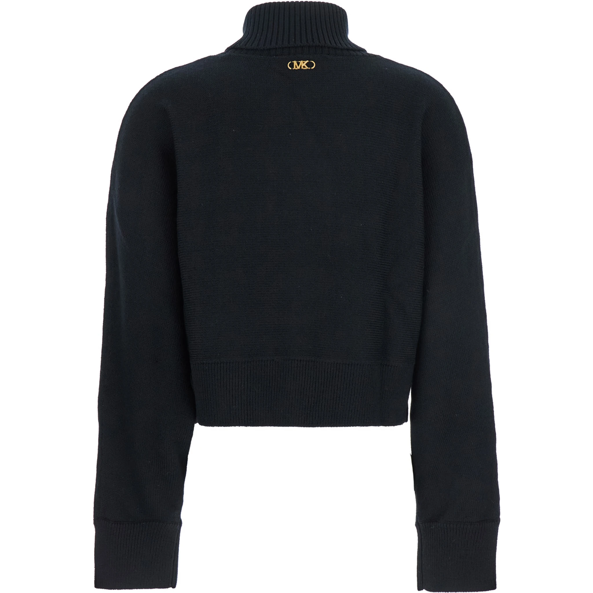Black Turtleneck Cropped Sweater with Logo Plaque on the Rear in Wool Woman