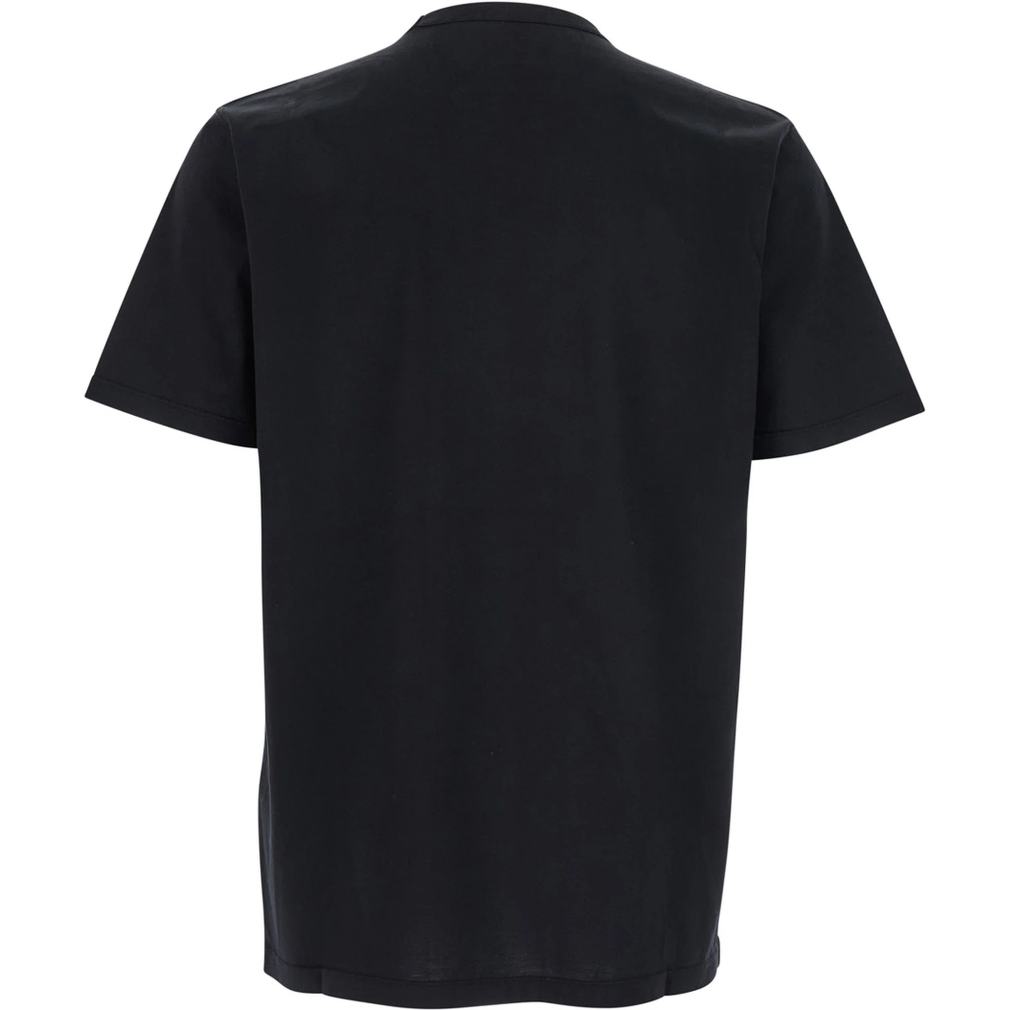Black Crewneck T-Shirt with Logo Lettering on the Front in Cotton Man