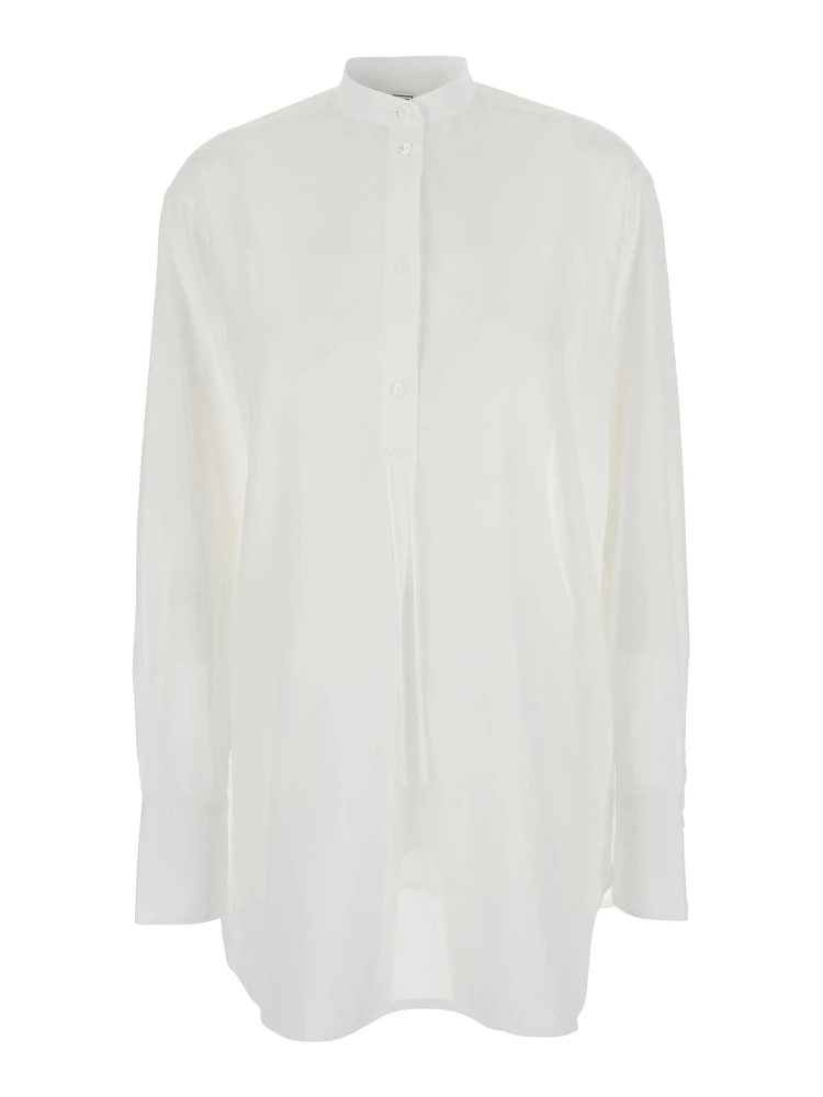 White Shirt with Stand-Up Collar in Cotton Woman