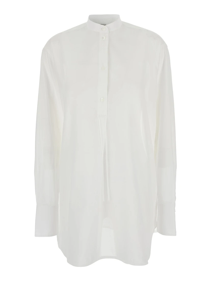 White Shirt with Stand-Up Collar in Cotton Woman