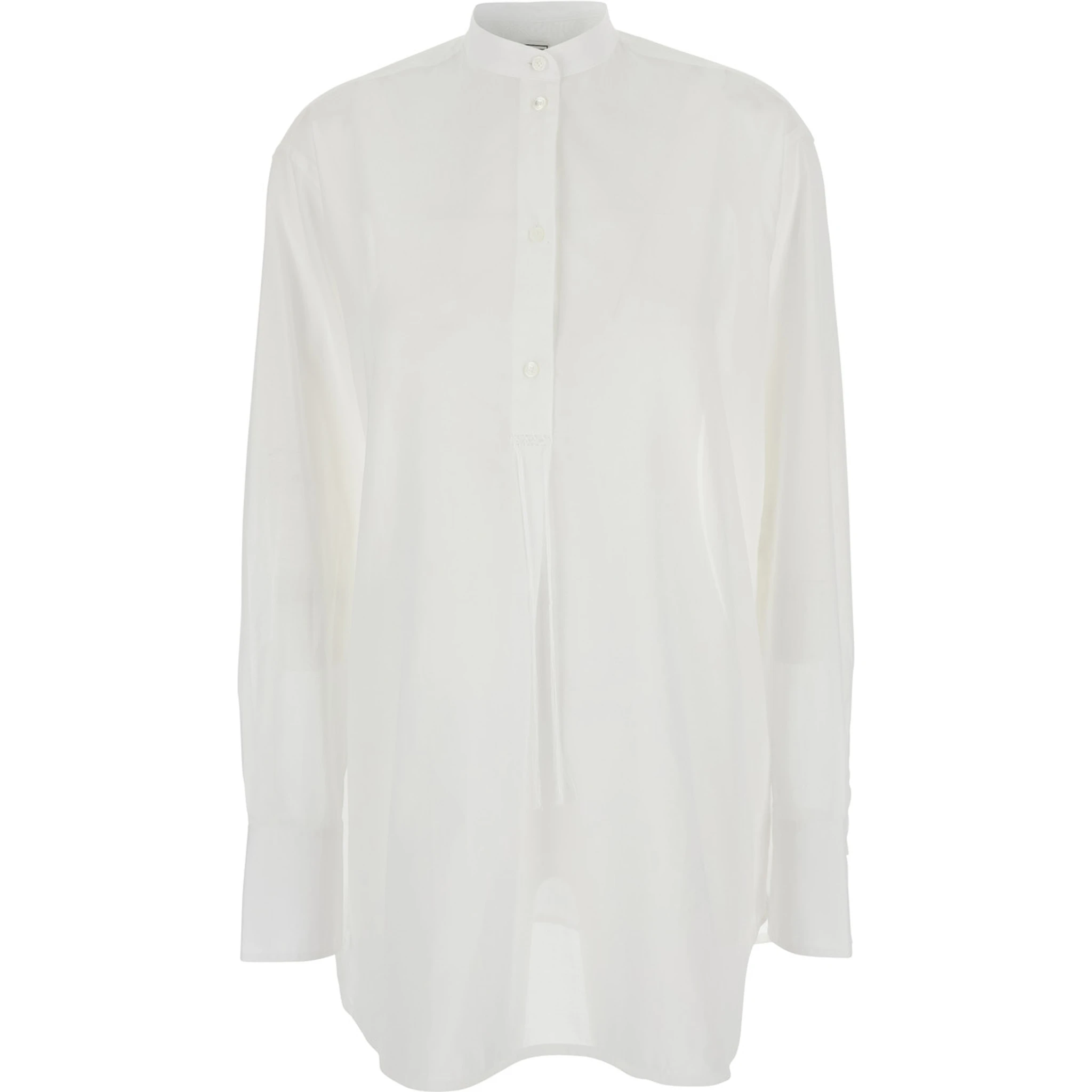 White Shirt with Stand-Up Collar in Cotton Woman