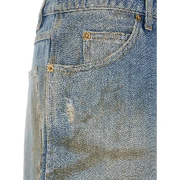 Light Blue Jeans with Ripped Details and Distressed Effect in Denim Man