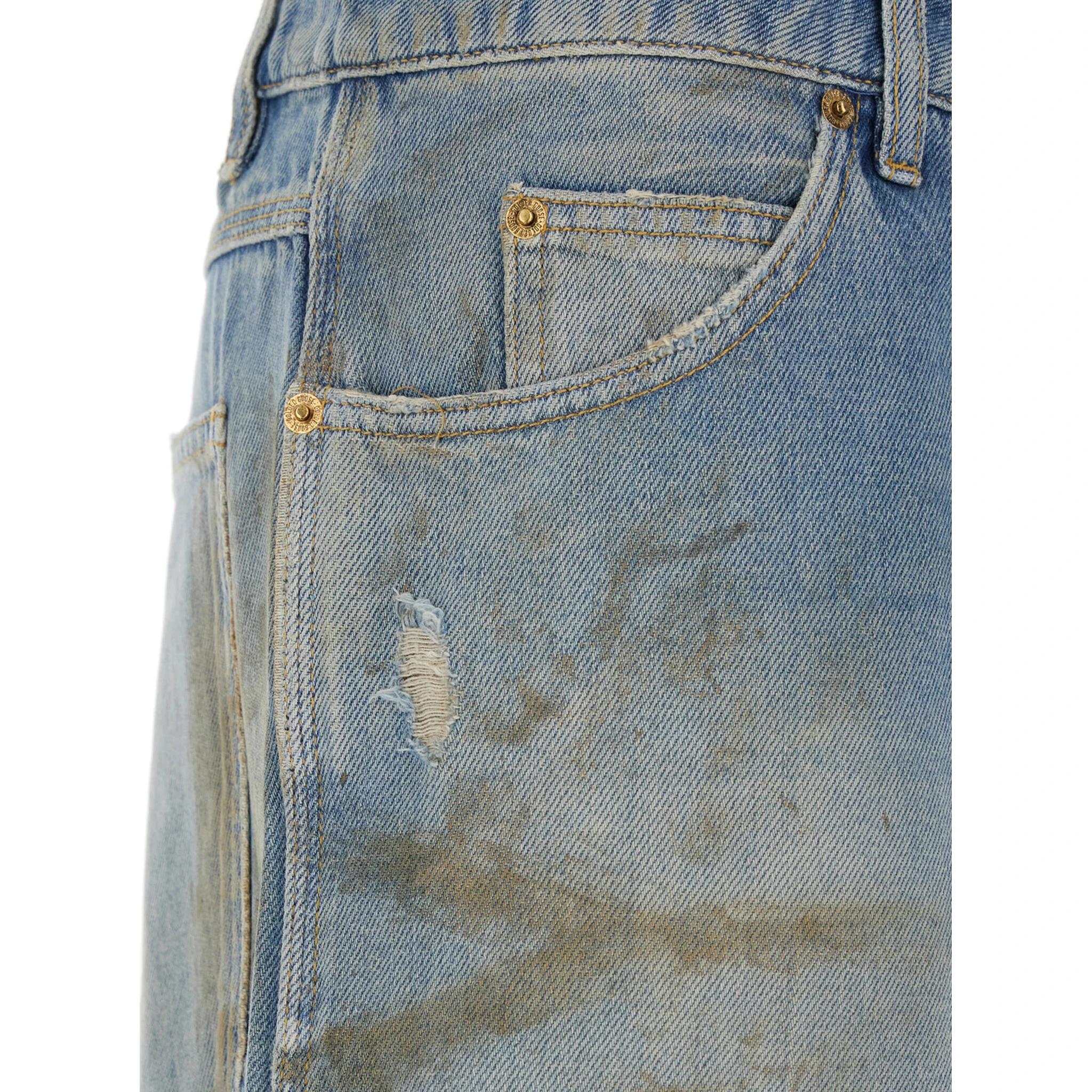 Light Blue Jeans with Ripped Details and Distressed Effect in Denim Man