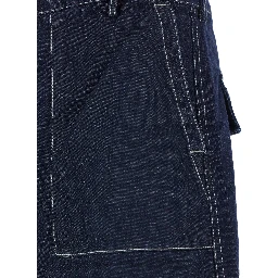 Dark Blue Shorts with Logo Patch on the Back in Denim Man