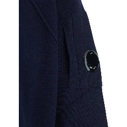 Blue Crew Neck Sweater with Compass Logo on Sleeve in Wool Blend Man