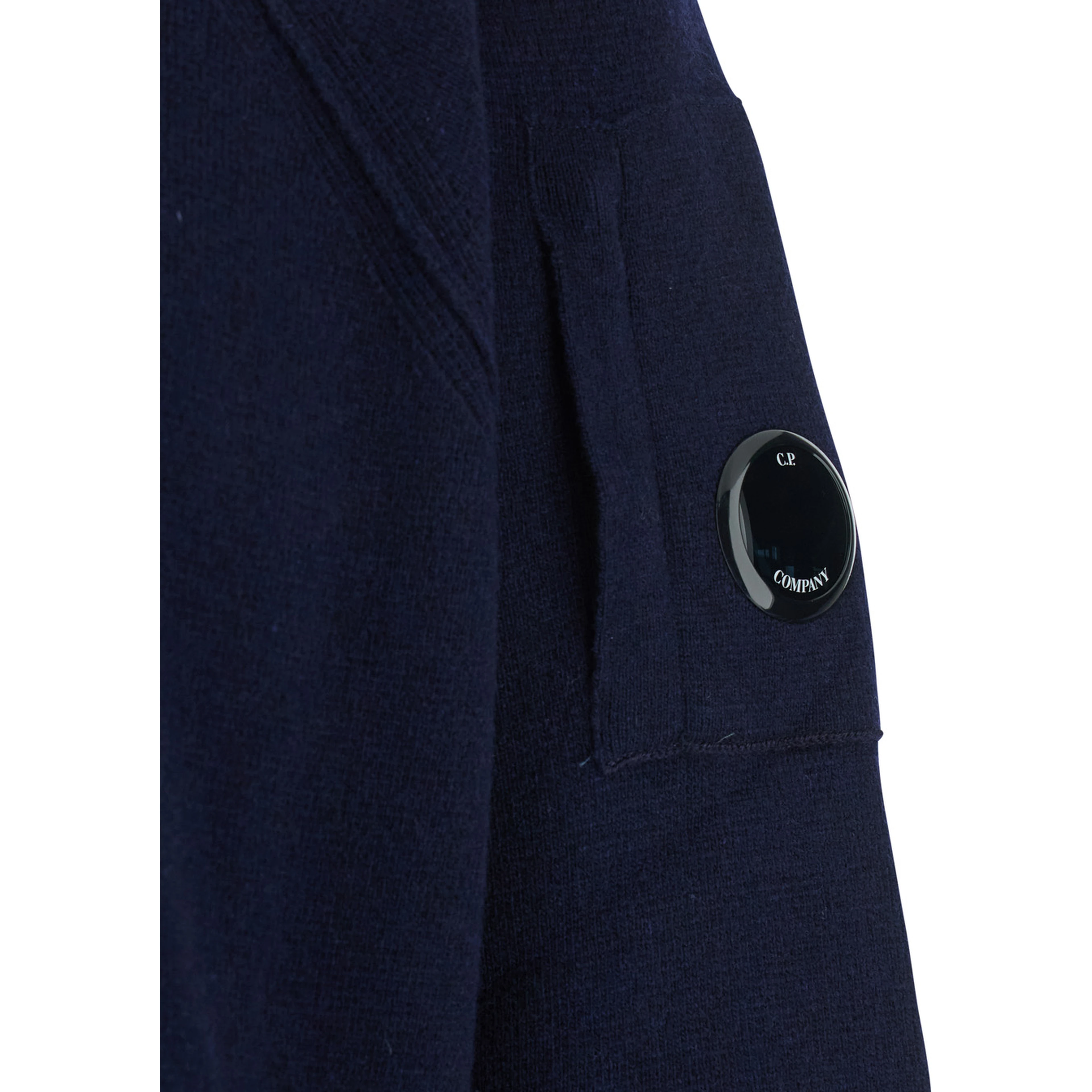Blue Crew Neck Sweater with Compass Logo on Sleeve in Wool Blend Man