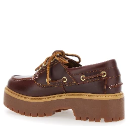 Stone Street Bordeaux Boat Loafers with Engraved Side Logo and Platform in Leather Woman