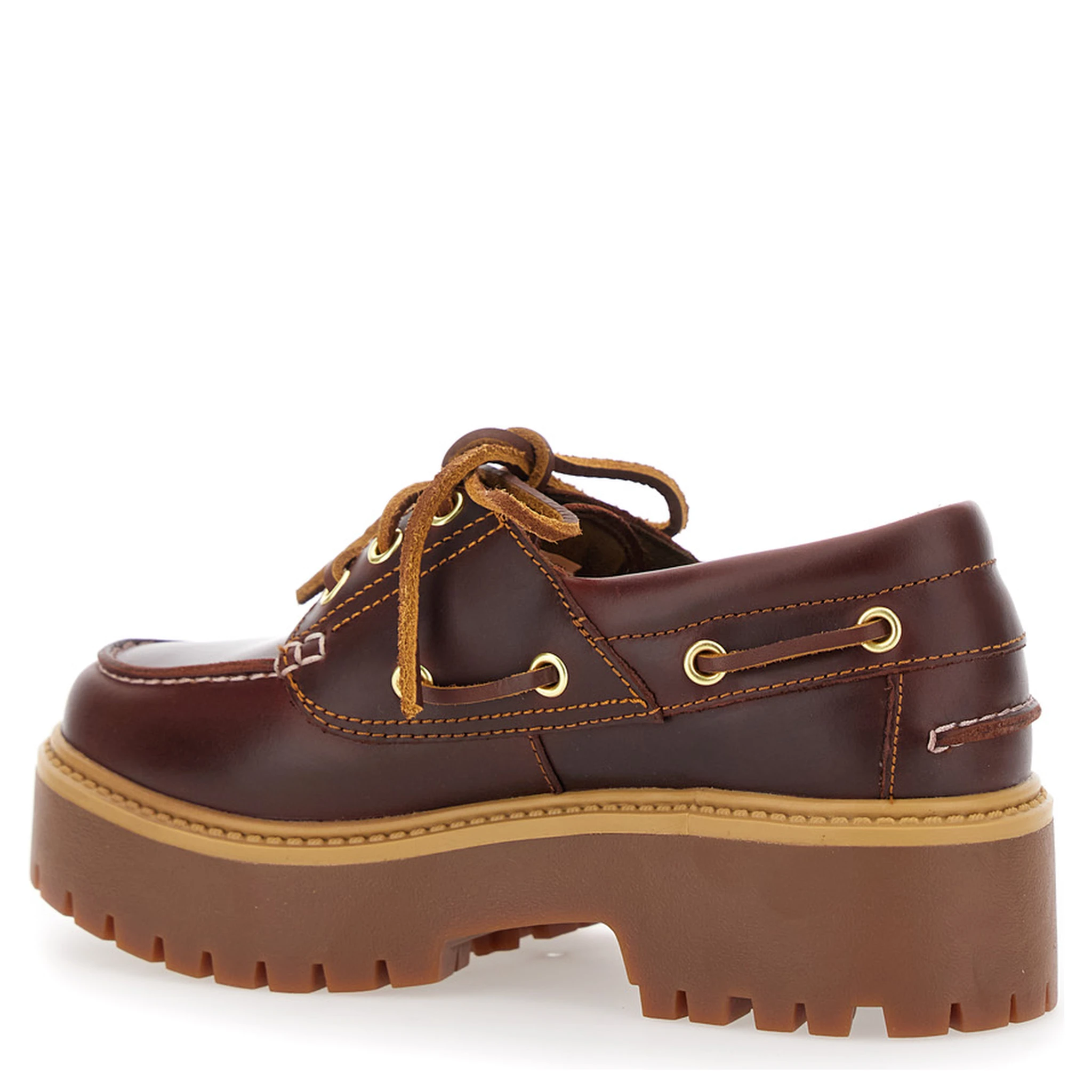 Stone Street Bordeaux Boat Loafers with Engraved Side Logo and Platform in Leather Woman