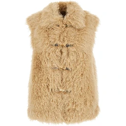 Beige Sleeveless Shearling with Front Closure in Faux Fur Woman