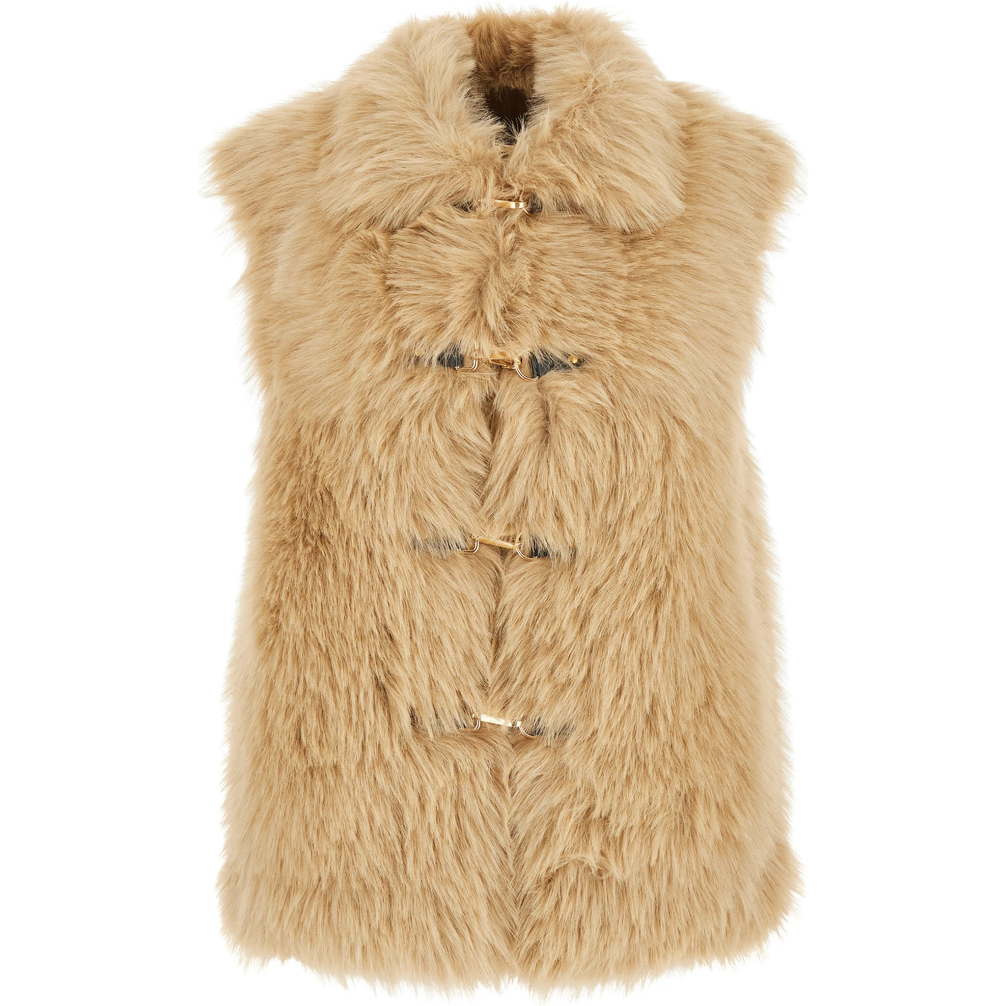 Beige Sleeveless Shearling with Front Closure in Faux Fur Woman