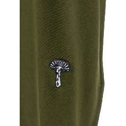 Green Crewneck T-Shirt with Mushroom Embroidery on the Front in Cotton Man