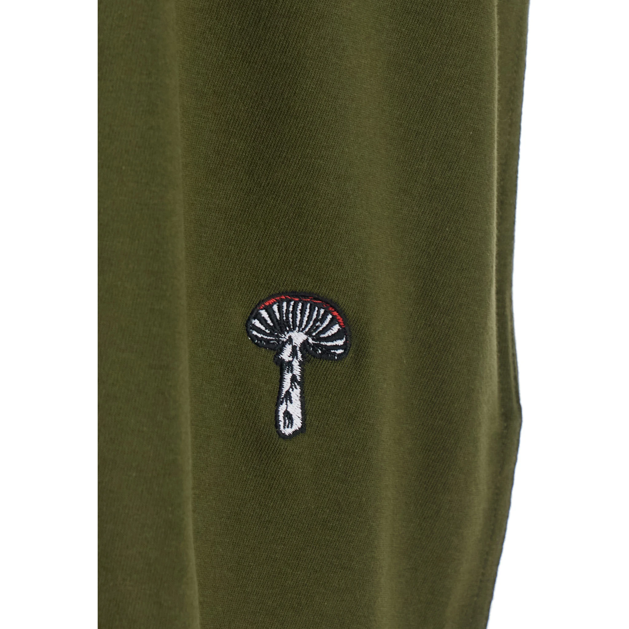 Green Crewneck T-Shirt with Mushroom Embroidery on the Front in Cotton Man