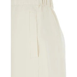 White Pants with Elastic Waist in Cotton and Silk Blend Woman
