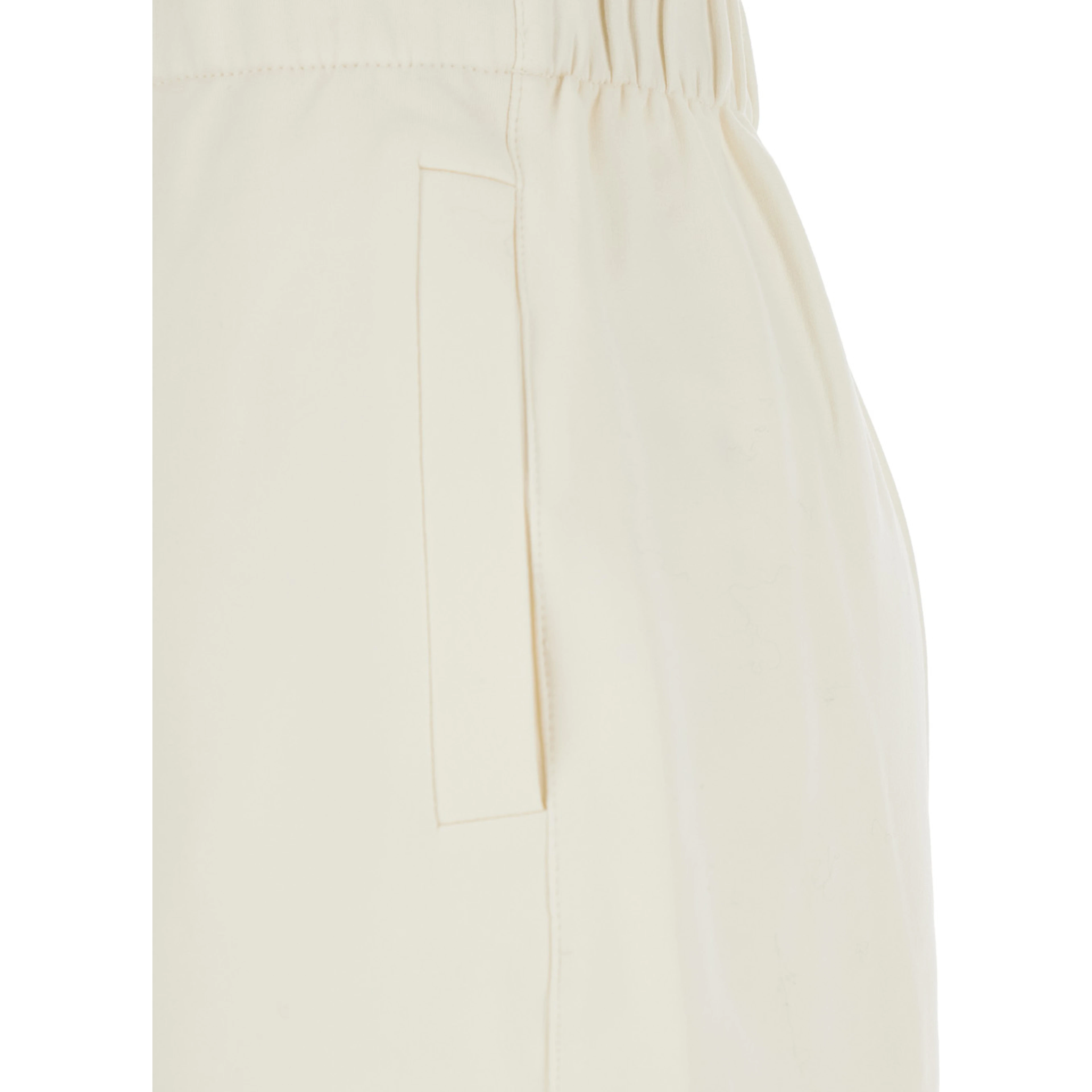 White Pants with Elastic Waist in Cotton and Silk Blend Woman