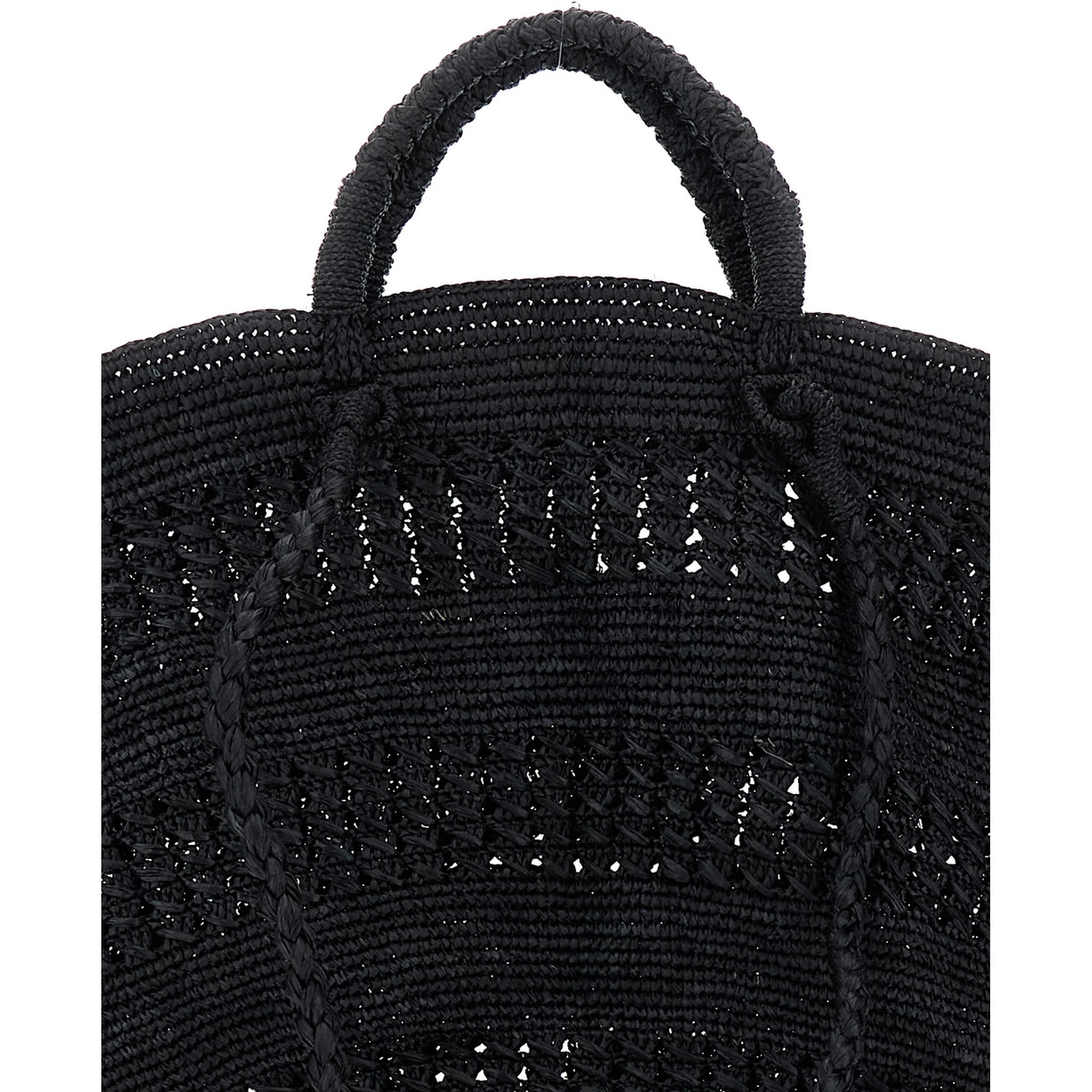 Sol Black Handbag with Two Top Handles in Rafia Woman