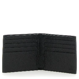 Black Bi-Fold Wallet with Embossed Logo Lettering on the Front in Grained Leather Man