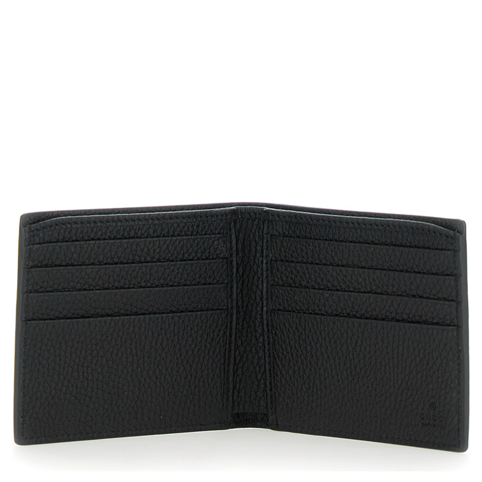 Black Bi-Fold Wallet with Embossed Logo Lettering on the Front in Grained Leather Man