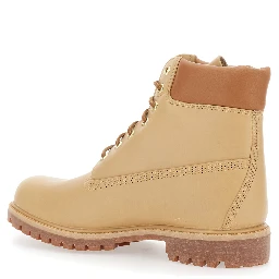 Beige Water-Proof Boots with Logo Plate in Leather Man