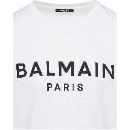 White Crewneck T-Shirt with Contrasting Logo Lettering Print in Cotton Man