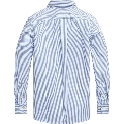 Slim Fit Light Blue Striped Shirt with Embroidered Logo on Chest in Cotton Boy
