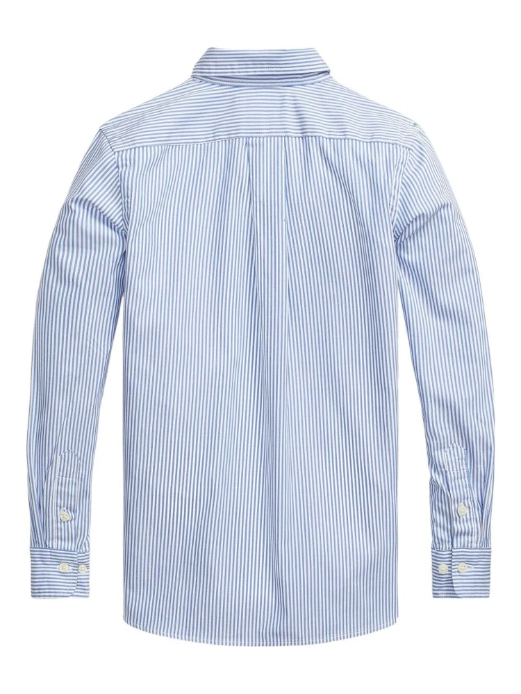 Slim Fit Light Blue Striped Shirt with Embroidered Logo on Chest in Cotton Boy alternative