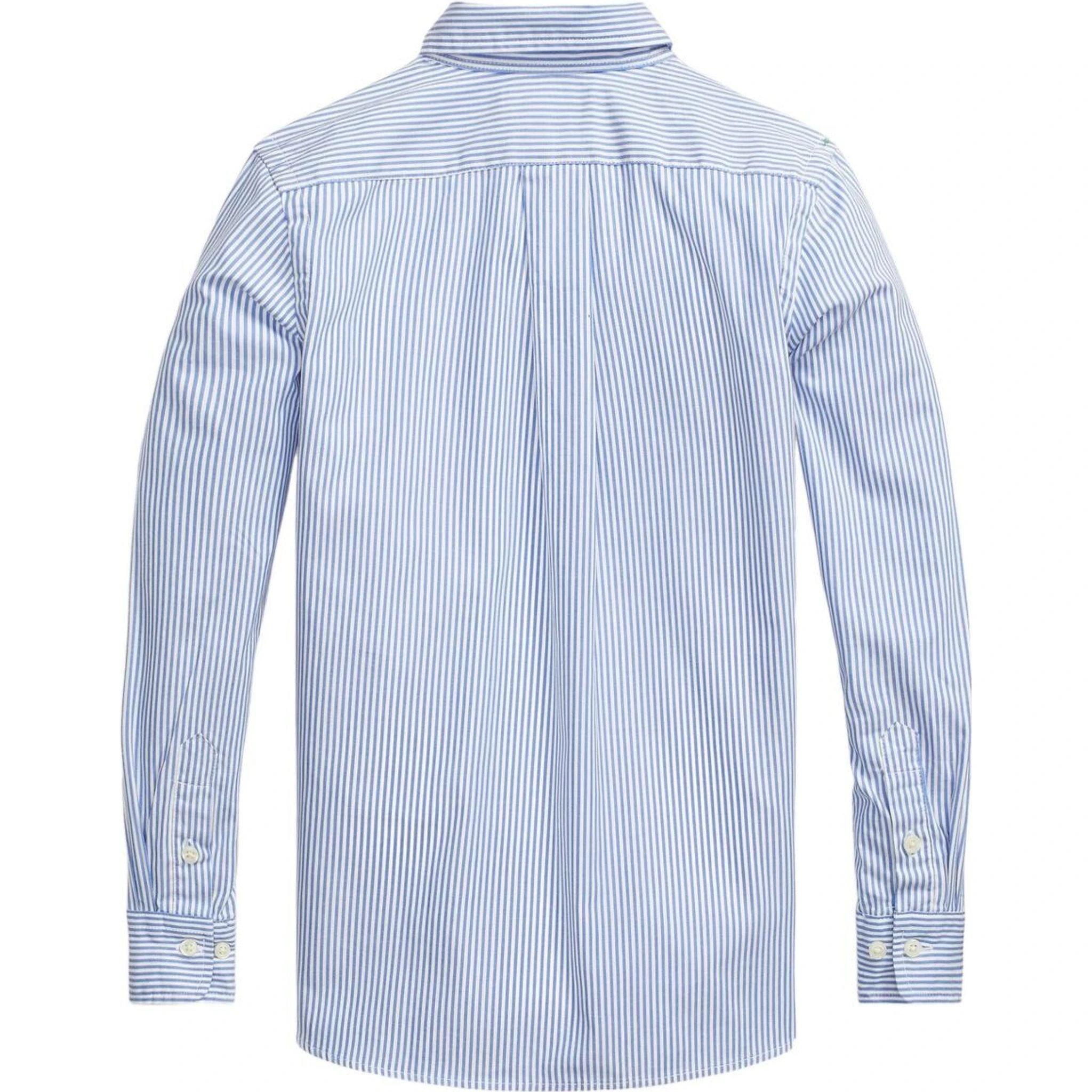 Slim Fit Light Blue Striped Shirt with Embroidered Logo on Chest in Cotton Boy