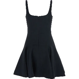 Black Mini Dress with Flared Skirt and Square Neckline in Viscose Blend Stretch Woman