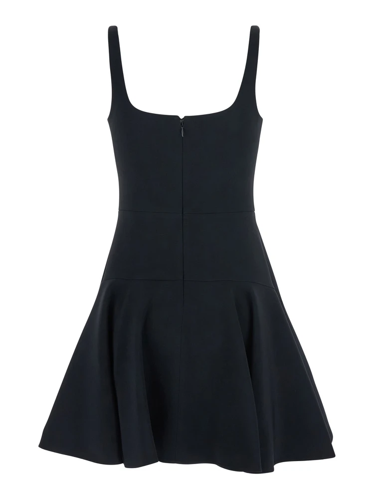 Black Mini Dress with Flared Skirt and Square Neckline in Viscose Blend Stretch Woman alternative