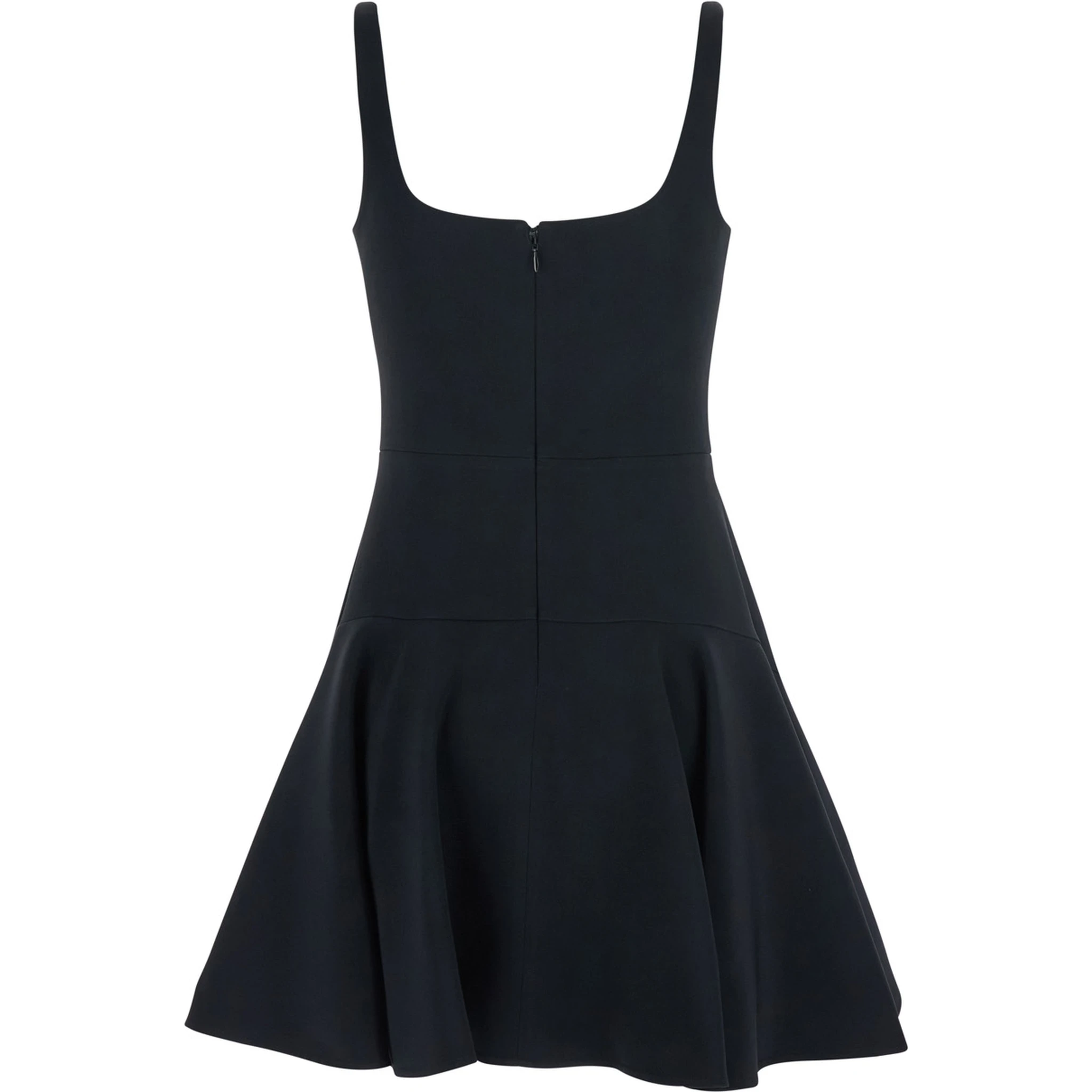 Black Mini Dress with Flared Skirt and Square Neckline in Viscose Blend Stretch Woman