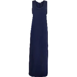 Blue Long Dress with U-neck and Back Closure in Viscose Blend Woman