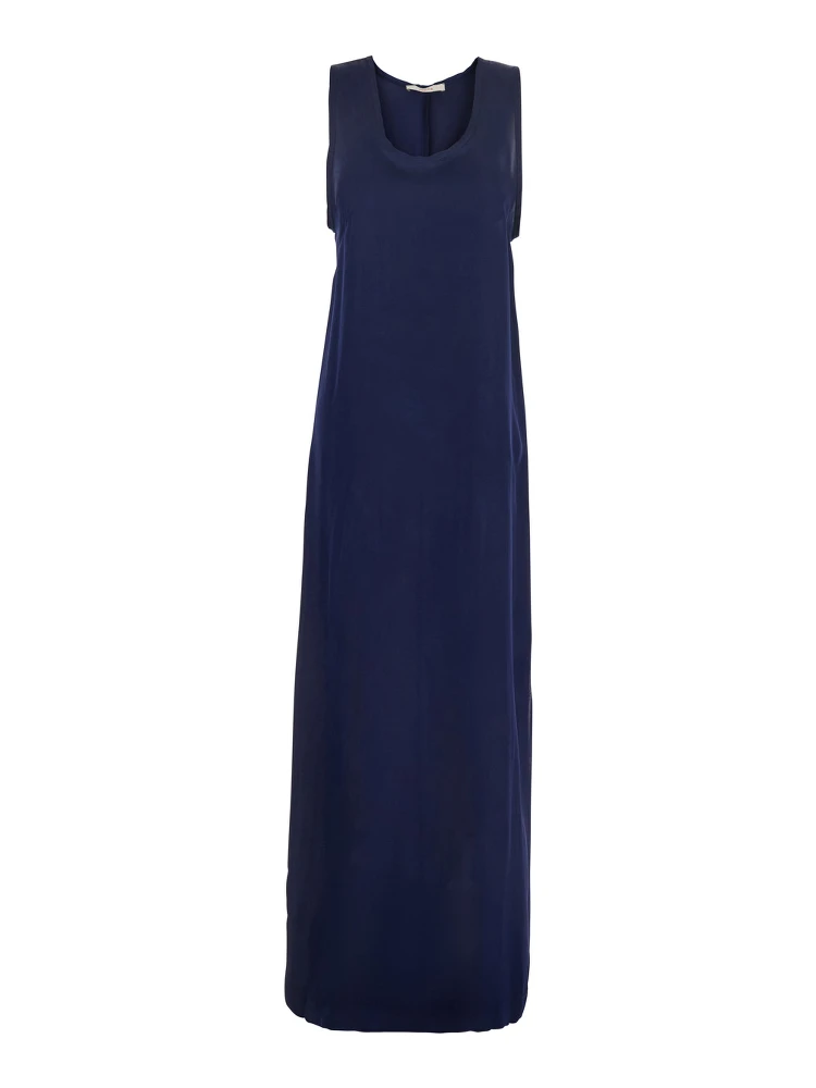 Blue Long Dress with U-neck and Back Closure in Viscose Blend Woman