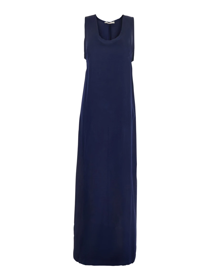 Blue Long Dress with U-neck and Back Closure in Viscose Blend Woman