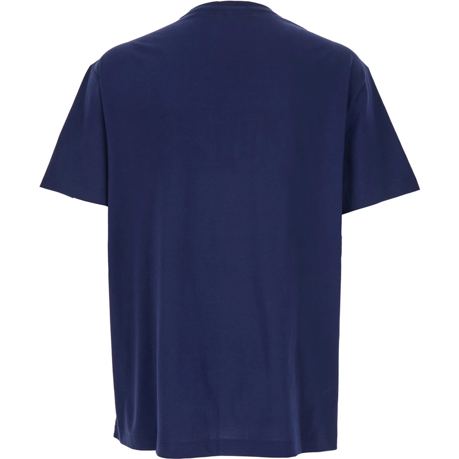 Blue Crewneck T-Shirt with Logo Lettering on the Fornt and Pony Embroidery on the Front in Cotton Man