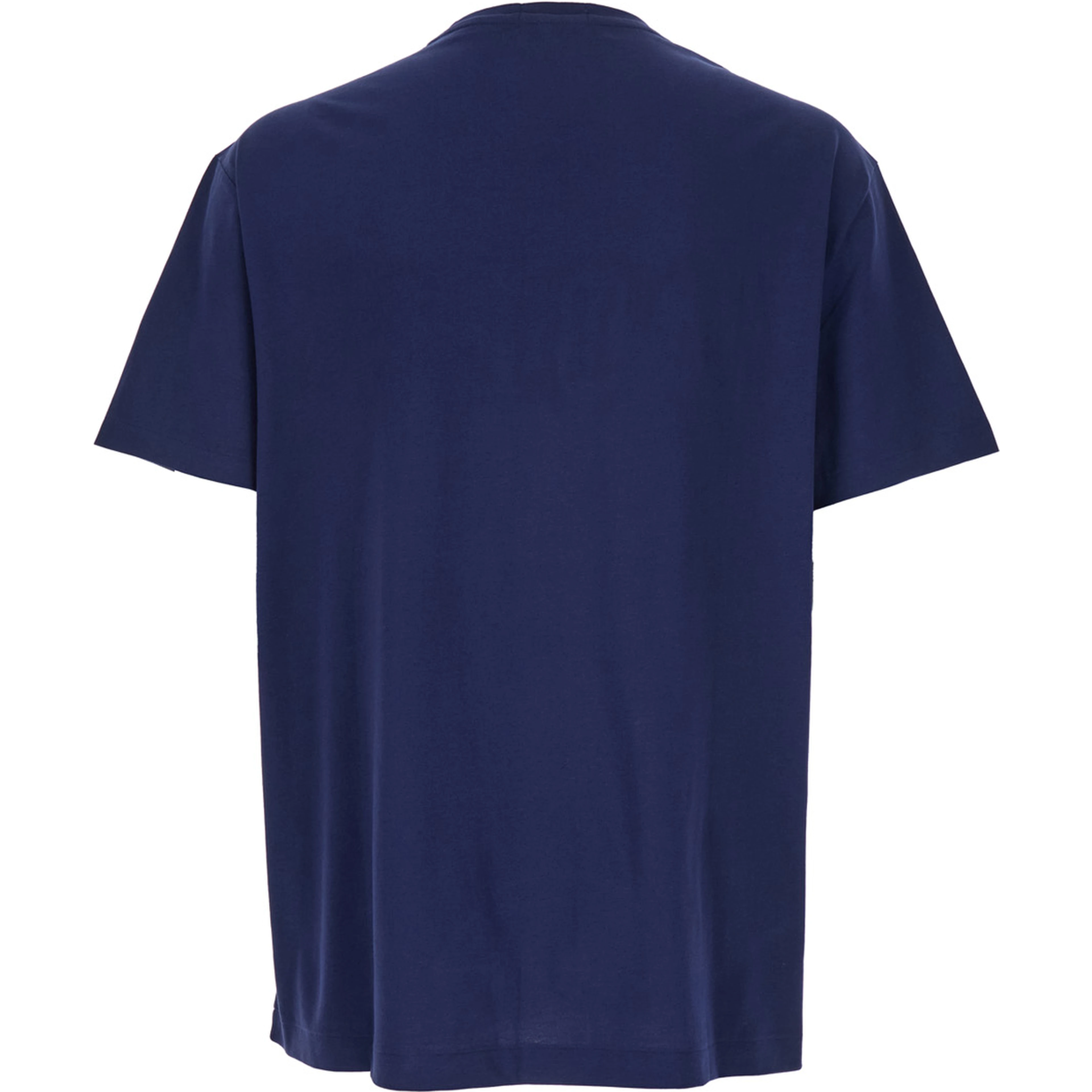 Blue Crewneck T-Shirt with Logo Lettering on the Fornt and Pony Embroidery on the Front in Cotton Man