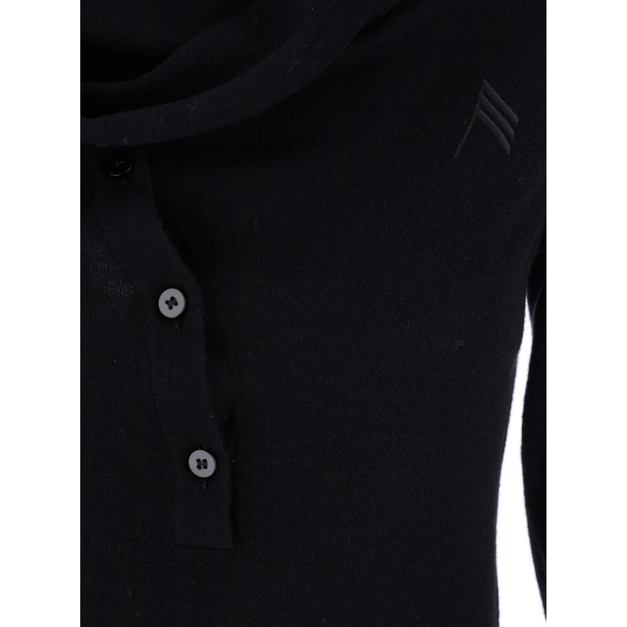 Black Mini Dress with Cowl Neck and Flared Sleeves in Wool and Cashmere Woman