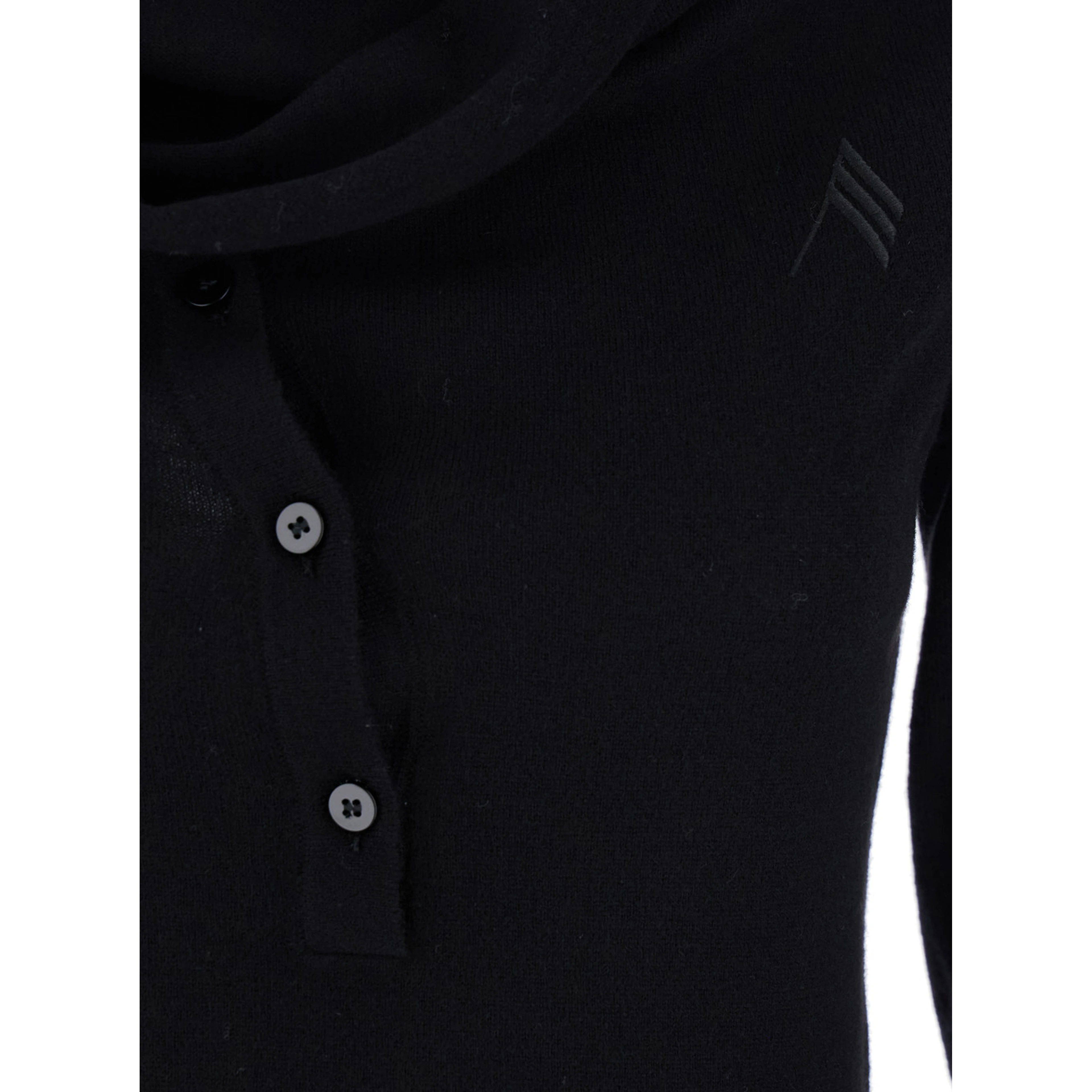 Black Mini Dress with Cowl Neck and Flared Sleeves in Wool and Cashmere Woman