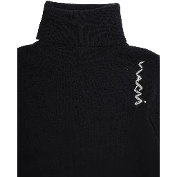 Black High Neck Jumperwith Logo on Front in Wool Blend Girl