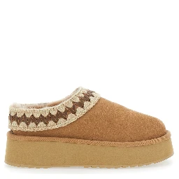 Beige Mules with Braided Detail in Suede Woman