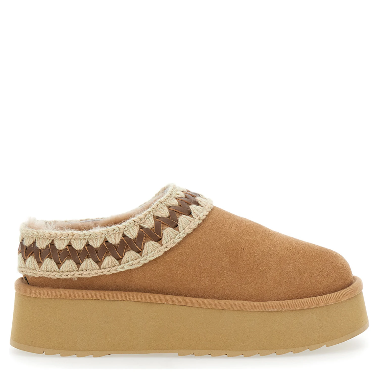 Beige Mules with Braided Detail in Suede Woman