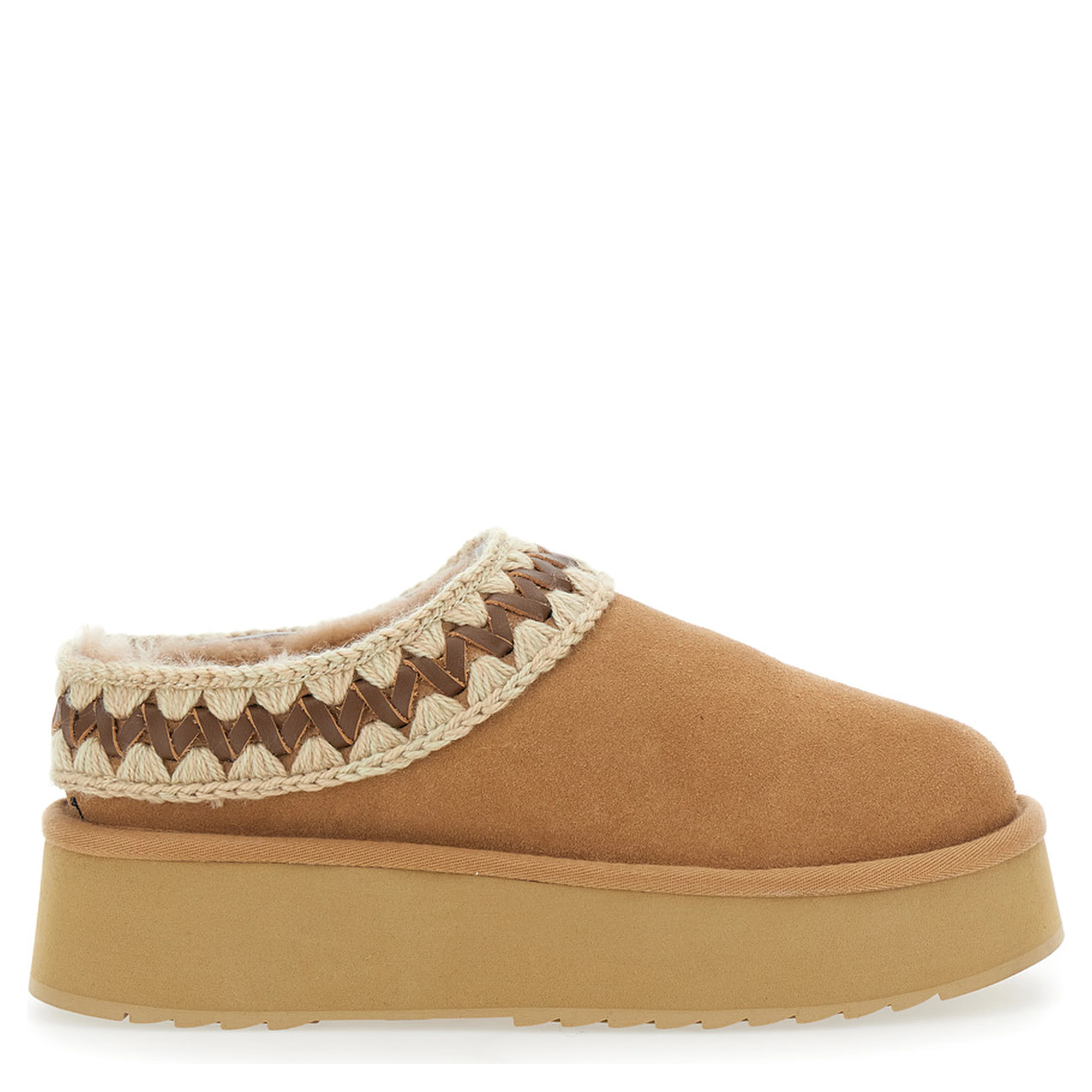 Beige Mules with Braided Detail in Suede Woman