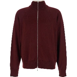 Bordeaux Cardigan with High Neck and Front Zip Closure in Wool Man