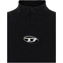 Black Tank Top with D Logo Cut-Out in Ribbed Jersey Woman